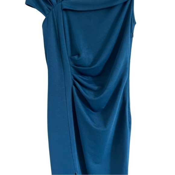 NWT Belle Pogue Women’s Turquoise Off the Shoulder Dress with Pleated Wa… - Picture 3 of 5